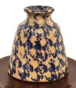 Vintage 1972 RUSSELL HENRY LEFT HANDED POTTER BLUE SPONGEWARE STONEWARE INKWELL - Picture 1 of 11