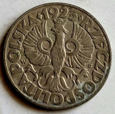 1923 Poland 50 Groszy Coin Crowned White Eagle - Image 1 of 2
