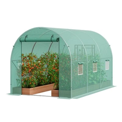 VEVOR Walk-in Tunnel Greenhouse 9.58x6.43x6.23ft Galvanized Frame PE Cover Green - Image 1 of 4