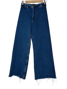 ZARA Jeans The Marine Women Size 4 Blue High Waist Wide Leg Pants Stretch Zip - Picture 1 of 6