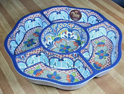"Plato grande para servir melamina Chip & Dip medallón azulejo español seccionado 15""" Foto 1 de 4