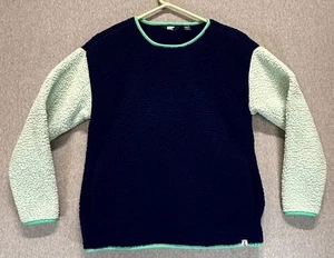 Felpa sherpa Lands' End bambina XS (2-4) blu navy verde logo girocollo - Foto 1 di 15