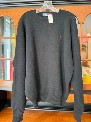 NUEVO CON ETIQUETAS VINTAGE CLÁSICO POLO NEGRO RALPH LAUREN PÚRPURA LOGO LANA SUÉTER L HONG KONG Foto 1 de 4