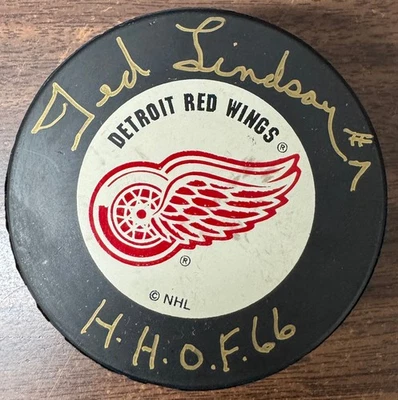 Шайба с автографом Теда Линдси из Detroit Red Wings JSA - Изображение 1 из 2