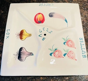 Hand Painted Italy Serving Tray Platter Bagels Lox Cream Cheese Butter Ceramic - Picture 1 of 8