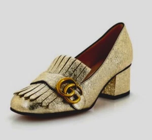 Gucci Galassia Platino Marmont Loafers Aged Gold Block Heel Size 37 (US 7) w/Box - Picture 1 of 9