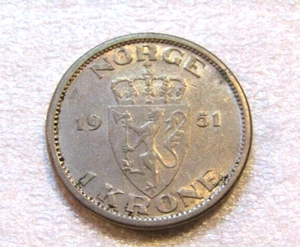 Münze Norwegen 1 Krone 1951 - Bild 1 von 5