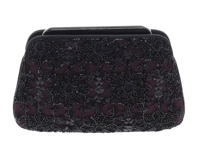 Bolso sin asas JUDITH LEIBER púrpura satinado negro floral con cuentas correa para el hombro Foto 1 de 4