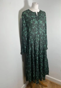 ZARA maxi dress M VGC pattern print half button front tiered black floral - Picture 1 of 9