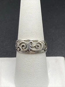 Anello vintage a fascia aperta in argento sterling con pergamena - misura 8 1/2 - Foto 1 di 6