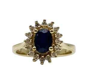 10K Yellow Gold Diamond & Sapphire 0.16 CTW Ring Size 6.5 - Picture 1 of 5