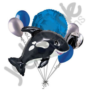7 pc Orca Black Killer Whale Balloon Bouquet Party Decoration Fish Ocean Sea