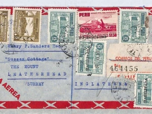 PERU Air Mail Cover Registered GB Surrey Leatherhead via USA 1951{samwells}YL252 - Picture 1 of 10