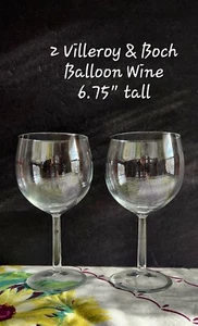 2 Villeroy & Boch Clear Crystal Ballon Wines Stems/Glasses Signed 6.75" x 3" - Picture 1 of 4