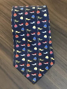 SALVATORE FERRAGAMO TIE REGATTA SALING PRINTED BLUE SILK MENS NECK TIE USA - Picture 1 of 10