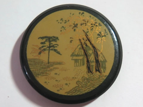 Vintage XL Celluloid Tight Top Button - Oriental Scene Cover