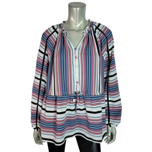 Lane Bryant Bauerntop Übergröße 14/16 Kordelzug Taille halbe Knopfleiste blau - Bild 1 von 6