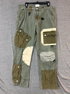 Pantalones cargo Mnml para hombre 34 verde oliva algodón retazos tiro medio bolsillos cremallera mosca - Imagen 1 de 10