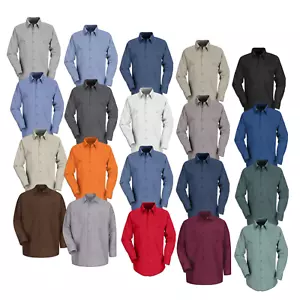 Red Kap Work Shirt Solid Color 2 Pocket Men's Industrial Uniform Long Sleeve - Picture 1 of 41