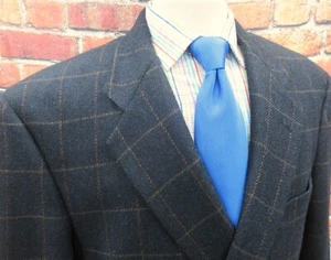 44 L- EVAN PICONE 100% WOOL SPORT COAT BLACK & BROWN WINDOW PANE - Picture 1 of 6