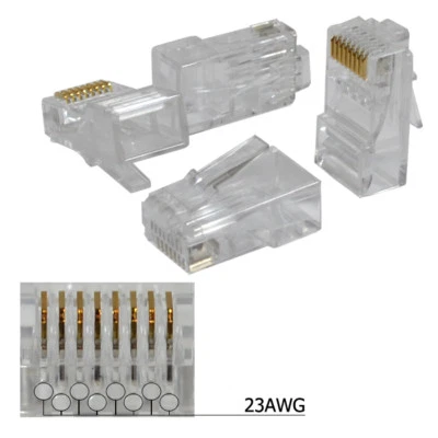 100 pcs RJ45 8P8C CAT5e/CAT6 Modular plug ethernet gold plated network connector - Image 1 of 4