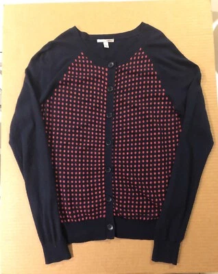 HALOGEN Cashmere Blend Cardigan Sweater XS Navy Pink Fuchsia Dots - Image 1 of 4