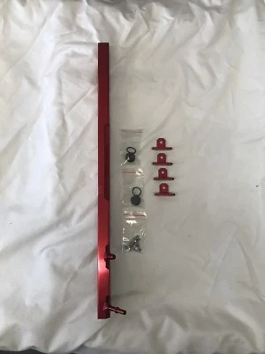 97-01 Jeep Wrangler 4.0 TJ Cherokee XJ Billet aluminio rendimiento riel de combustible rojo Foto 1 de 4