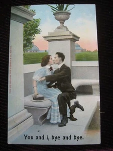 Vintage Tinted Whimsical Couple Kissing  Post Card #3002 Printed in Germany 1909 - Picture 1 of 4