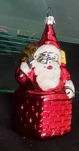 VINTAGE MERCURY GLASS SANTA ON ROOF TOP 5"H CHRISTMAS ORNAMENT (GERMANY?) - Picture 1 of 4