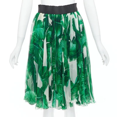 DOLCE GABBANA Verde Tropical Hoja Estampado Seda Gasa Falda IT36 XXS Foto 1 de 4