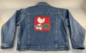 Vintage 1994 Woodstock Concert Blue Denim Jean Jacket Star Gear Embroidered XL - Picture 1 of 10