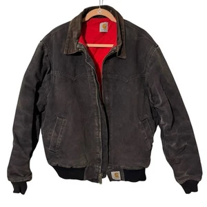 Vintage Carhartt Black Red Flannel Lined Santa Fe Jacket - Picture 1 of 10