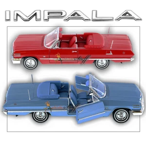 TWO WELLY 1963 CHEVROLET IMPALA CONVERTIBLE RED - BLUE 1/24 DIECAST MODEL CARS - Picture 1 of 2