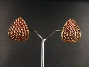 Tradizionale Rosso Rubino Pietra Orecchini a Lobo Triangolo Design Etnico Gioie - Foto 1 di 11