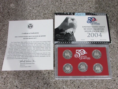 2004 US Mint 50 State Quarters silver proof set W/box+coa Cover