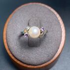 Sterling Silver 925 Pearl & Amethyst Bypass Ring Statement Birthstone Size 6