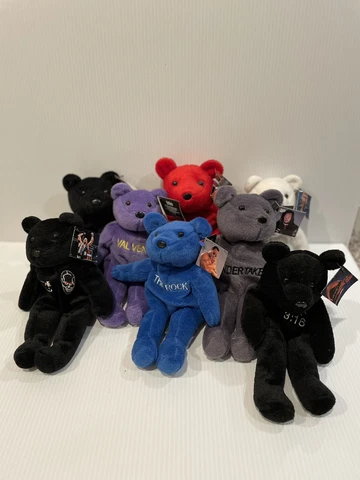 WWF ATTITUDE BEARS New w/ tags set of 8 stone cold, the rock, DX, Kane, Sable Cover