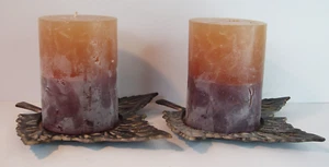 Set of Two Vintage Metal Leaf Candle Holders with Two Never Used Candles - Picture 1 of 4