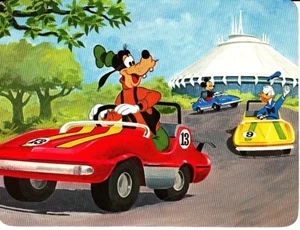 Postal grande de Walt Disney World 1979 Tomorrowland Raceway Goofy Mickey - Imagen 1 de 2