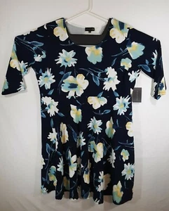 NWT Ryan Wythe Plus Size 3X Fit & Flare Blue Floral Print Crepe Knit Dress - Picture 1 of 6