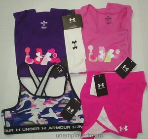 Under Armour Lot Youth Bra Shorts Tank Top Tie Headband Girls Sport Athletic Tee - Picture 1 of 14