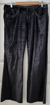 BCBGirls Women’s Size 6 Black Velvet Velour Wide Flare Leg Beaded Pockets Y2K - Image 1 of 4