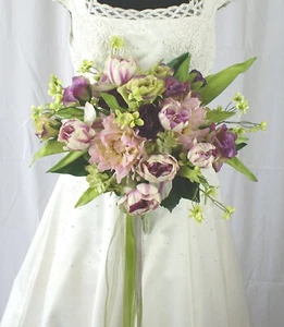 Spring Tulip and Lavender Garden Faux Silk Wedding Bouquet - Picture 1 of 11
