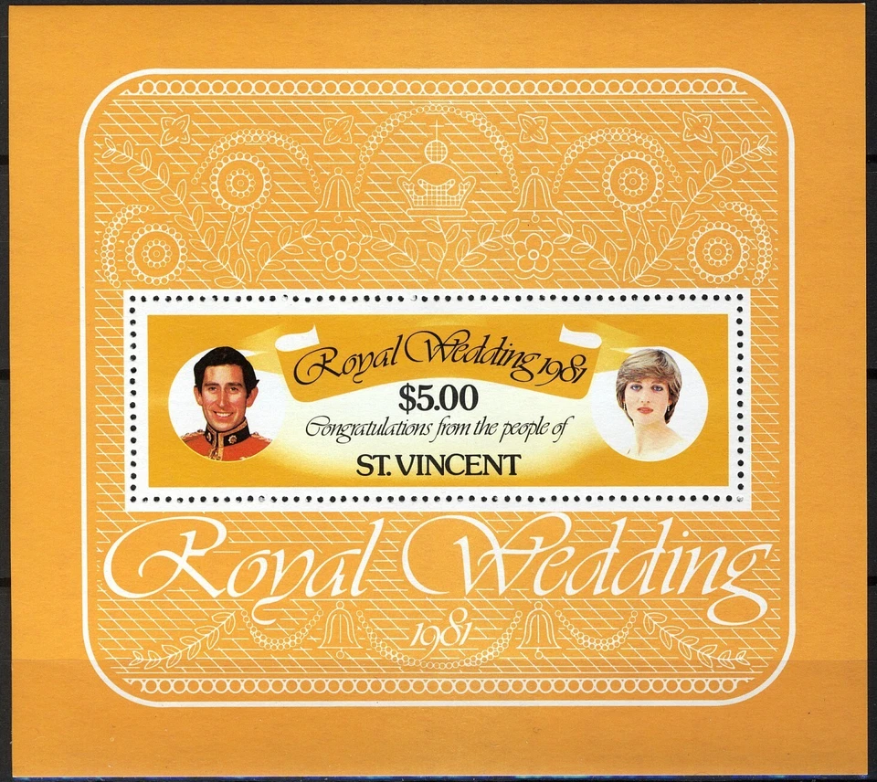 San Vicente 1981, Boda Real Príncipe Carlos y Diana MS MNH, Mi Bl 14 Foto 1 de 1