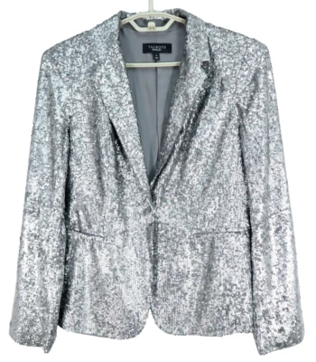 Новый TALBOTS женщин полиэстер блейзер полностью блестками карман серебро серый размер 8 - Изображение 1 из 4