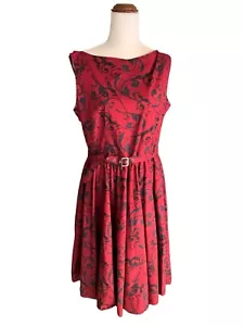 ChicStar Womens Red Maroon Pin Up Dress Size 14 Fit & Flare VGC Rockabilly - Picture 1 of 9