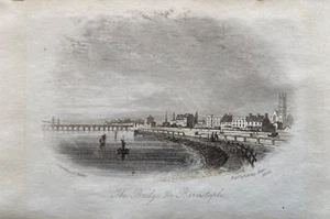 Impresión antigua de 1860; El puente, etc. Barnstaple, Devon después de George Townsend - Imagen 1 de 2