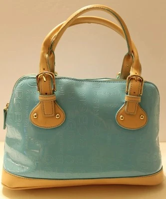 Summer Monogram BCBG Sky Blue Hobo Bag With Brown Accent Faux Leather Lined - Image 1 of 4