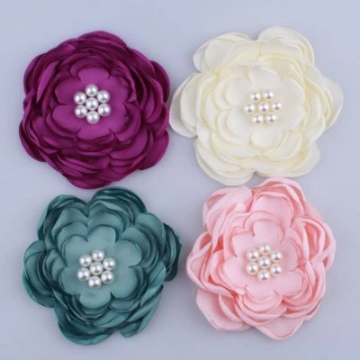 50PCS 9.2CM Fashion Burned Satin Fabric Flowers With Bead For Clothes Accessory - Image 1 of 4