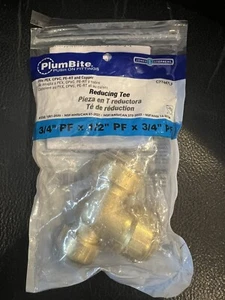 Jones Stephens Plumbite C77447LF Push On Reducing Tee Brass 3/4" x 1/2" x 3/4" - Picture 1 of 2